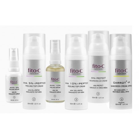 fito.C - 8 Hetes Otthoni AHA Készlet F (2db Szérum, 2db TOP Krém, 1db Multi No.4, 1db Fényvédő-K+F*)  - 10% árengedménnyel - *kémiai és fizikai fényszűrőkkel